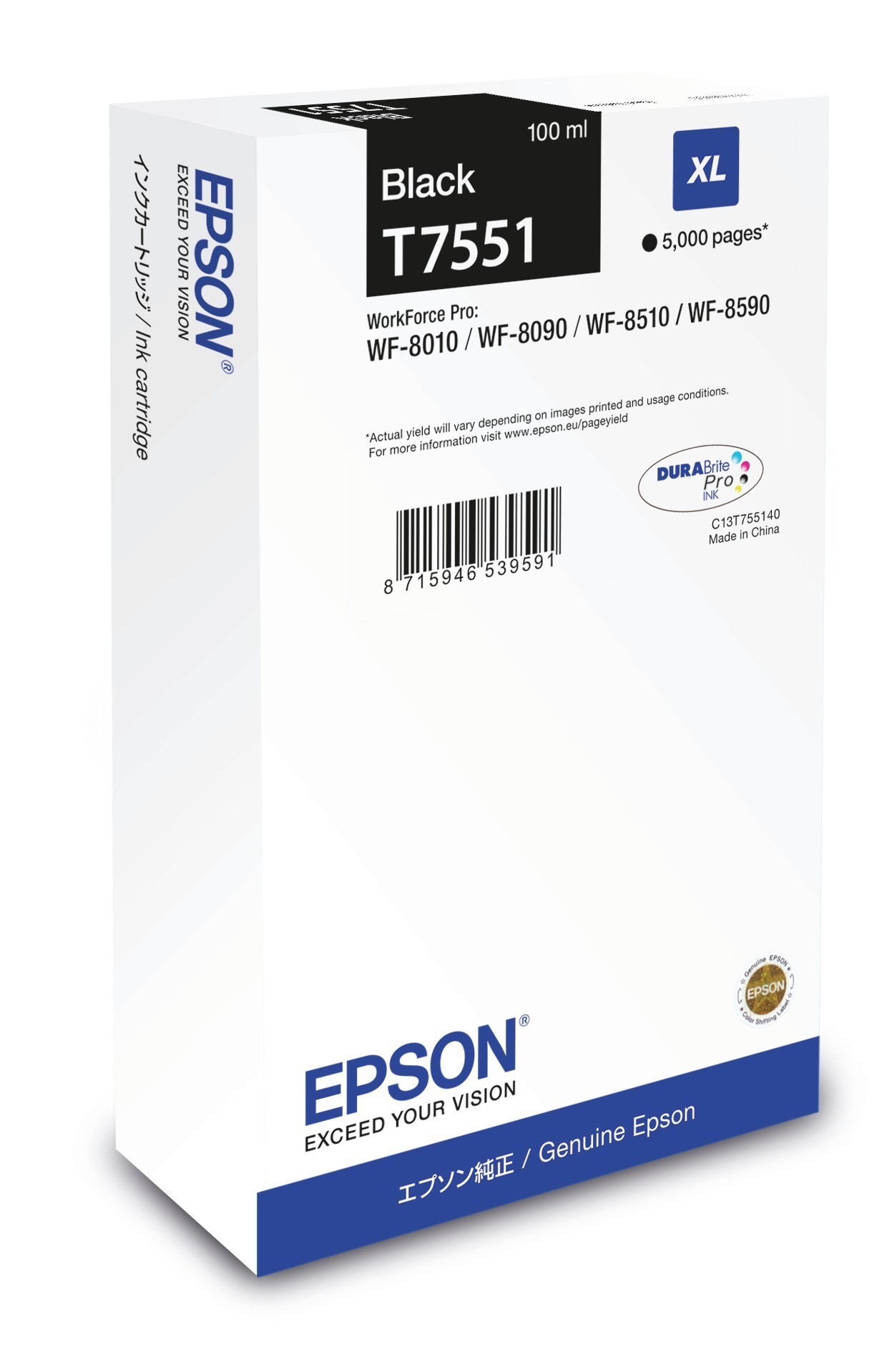 Original Epson C13T755140 / T7551 Druckerpatrone Schwarz