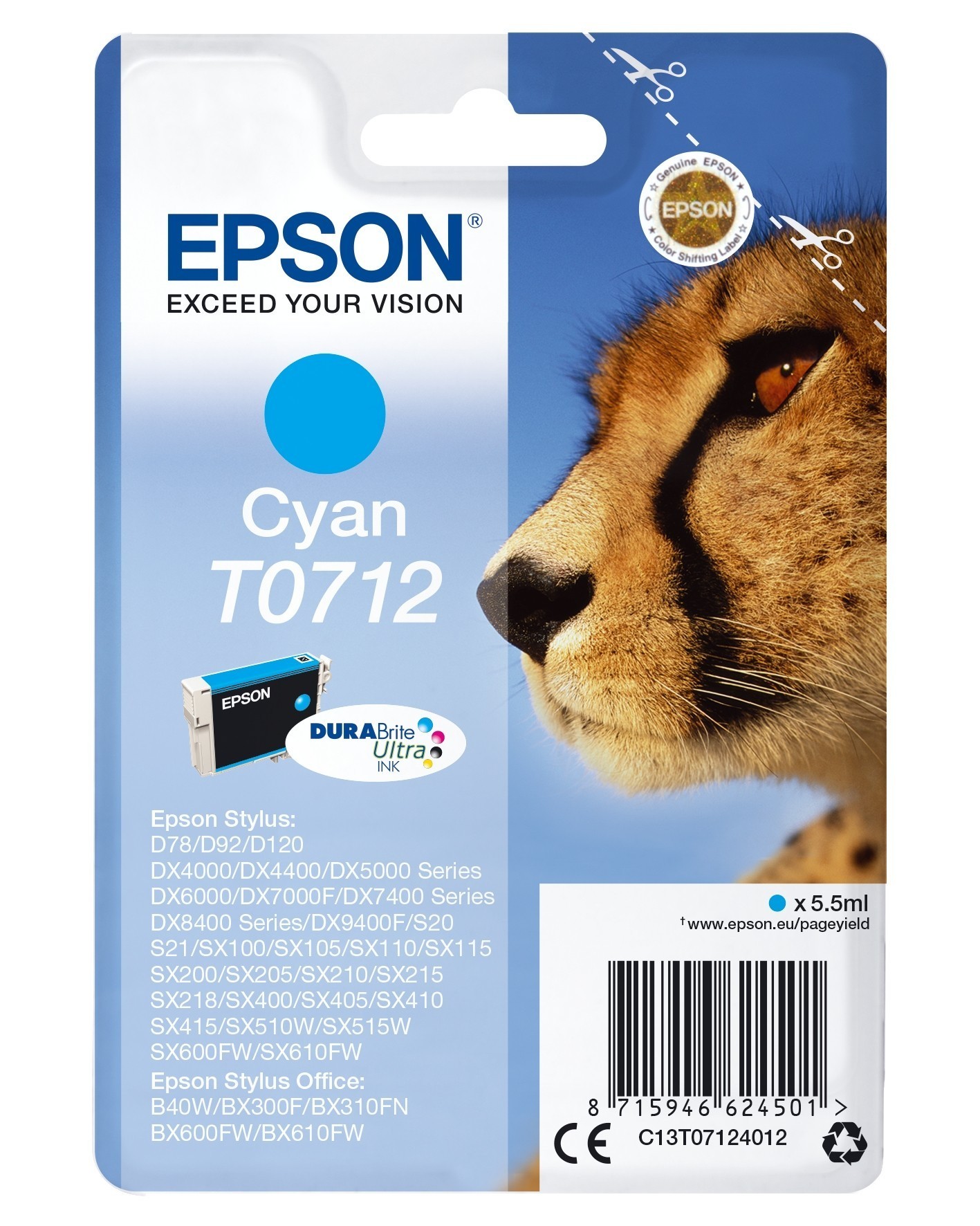 Original Epson C13T07124012 / T0712 Druckerpatrone Cyan