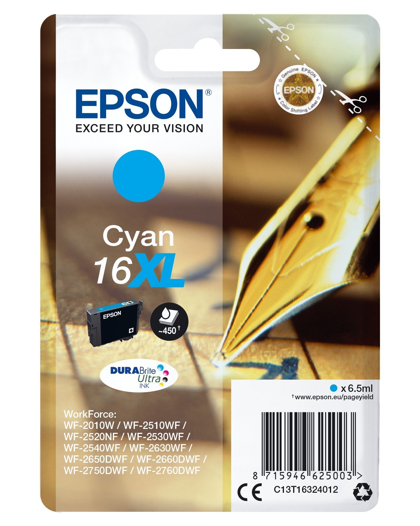 Original Epson C13T16324012 / 16XL Druckerpatrone Cyan