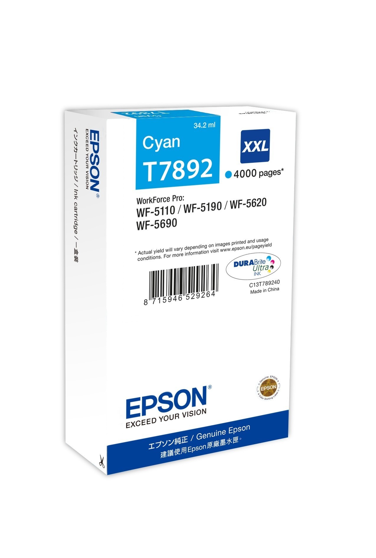 Original Epson C13T789240 / T7892 Druckerpatrone Cyan